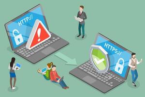 3D Isometric Flat Conceptual Illustration of HTTP Vs HTTPS Protocol vector