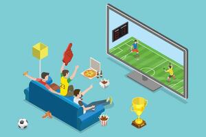 3D Isometric Flat Conceptual Illustration of Soccer Watching vector