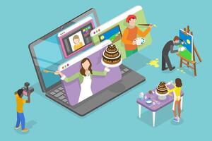 3D Isometric Flat Conceptual Illustration of Online Classes vector
