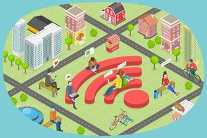 3D Isometric Flat Conceptual Illustration of City Public WiFi vector