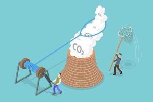 3D Isometric Flat Conceptual Illustration of CCS - Carbon Capture And Storage vector