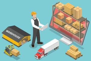 3D Isometric Flat Conceptual Illustration of WMS - Warehouse Management System vector