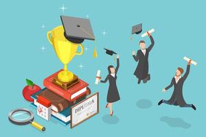 3D Isometric Flat Conceptual Illustration of Graduation vector