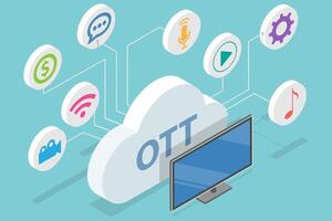 3D Isometric Flat Conceptual Illustration of OTT Platform vector