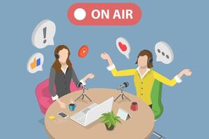 3D Isometric Flat Conceptual Illustration of Podcast Recording vector