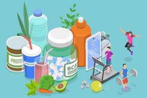 3D Isometric Flat Conceptual Illustration of Energy Boosters vector