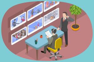 3D Isometric Flat Conceptual Illustration of Security Surveillance vector