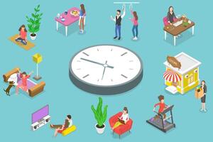 3D Isometric Flat Conceptual Illustration of Female Daily Routine vector