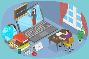 3D Isometric Flat Conceptual Illustration of Online Classes vector