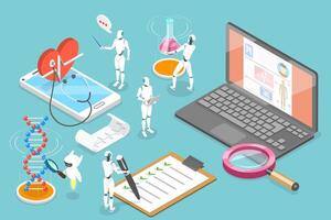 3D Isometric Flat Conceptual Illustration of AI In Healthcare vector