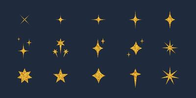 Different shining stars set. Golden textured sparkle star sticker collection. Isolated elements for festive design vector
