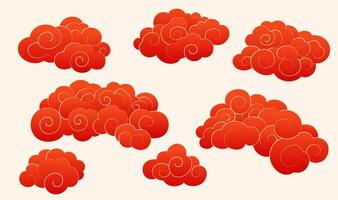 A collection of red Chinese moire material on a light background vector