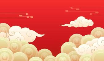 Chinese wind red celebrates the New Year against a background of yellow ripples and white clouds vector