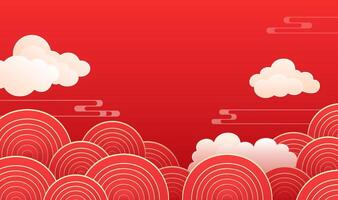 Chinese style red to celebrate the New Year background white clouds moire and ripple vector