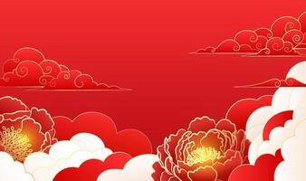 Chinese style red celebrating the New Year background moire and red peonies vector