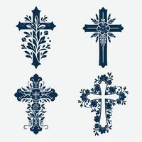 Cross icon set. Silhouette style. Christian cross set. Cross shape vector