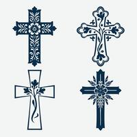 Cross icon set floral, Christian cross set. Abstract religious cross icon collection. Set of cross icons for religion. Cross shape collection. vector