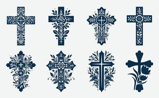 Christian Cross Symbol Set. Abstract Religious Icons and Cross Shape Collection for Spiritual Designs vector