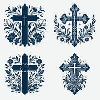 Set of different crosses icon, Christian cross symbol flat style. vector