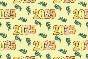 Design pattern featuring 2025 typography and decorative leaves, perfect for festive and creative projects vector