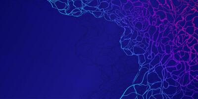 Abstract hand drawn neon neural network in dark blue background, gradient nerve illustration suitable for presentations, frames, social media posts, headers and footers invitations. vector