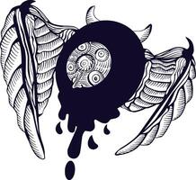 winged eyeball with multiple pupils and dripping liquid. vector