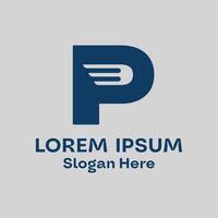 The logo is a combination of wings, the letter p and the color blue vector