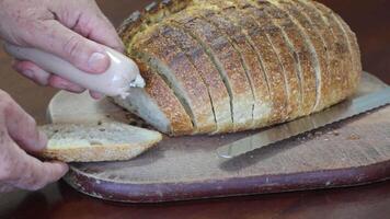 Serving duck liver pate on rustic artisan bread video