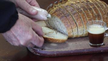 Serving duck liver pate on rustic artisan bread video