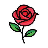 a red rose with green leaves on a white background vector