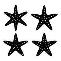 four black and white starfish on a white background vector
