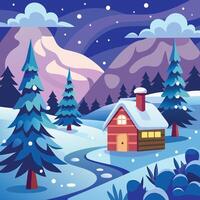 winter landscape with house and trees in the snow vector
