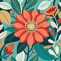 floral seamless pattern with red flowers and leaves vector