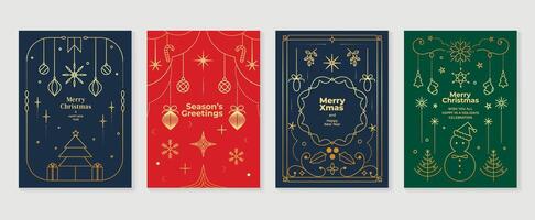 Merry Christmas and Happy New Year blue, green and red invitation card design. vector