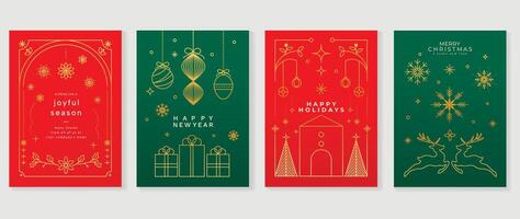 Merry Christmas green and red invitation card design set vector