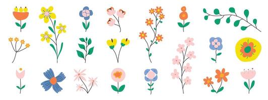 Collection of spring colorful flower elements. vector