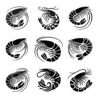 Shrimp silhouette. Isolated shrimp on white background. Prawns vector