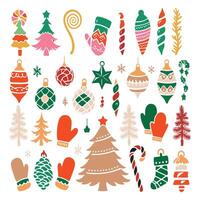 Set of hand draw christmas ornaments. Christmas tree toy.New year and christmas decorations. vector