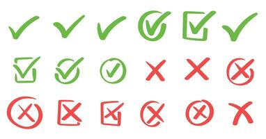 Green check mark and red cross icon, Accepted, rejected symbols vector