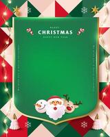 Merry Christmas sign banner frame with empty space and festive decoration on abstract background vector