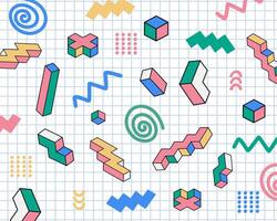 Memphis isometric shape pattern vintage retro background poster layout fabric textile paper print art vector