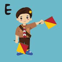 Pramuka boy sandi morse semaphore C a kid student vector