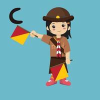 Pramuka girl sandi morse semaphore C a kid student vector