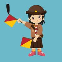 Pramuka girl sandi morse semaphore I a kid student a girl with a bow and arrow pointing to the right vector