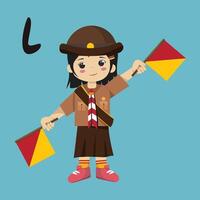 Pramuka girl sandi morse semaphore L a kid student vector