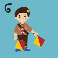 Pramuka boy sandi morse semaphore g a kid student vector