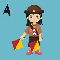 Pramuka girl sandi morse semaphore A a kid student vector