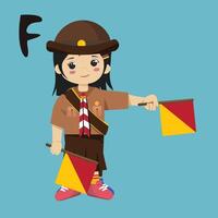 Pramuka girl sandi morse semaphore f a kid student vector