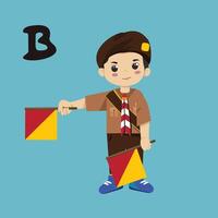 Pramuka boy sandi morse semaphore B a kid student vector