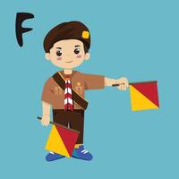 Pramuka boy sandi morse semaphore f a kid student vector